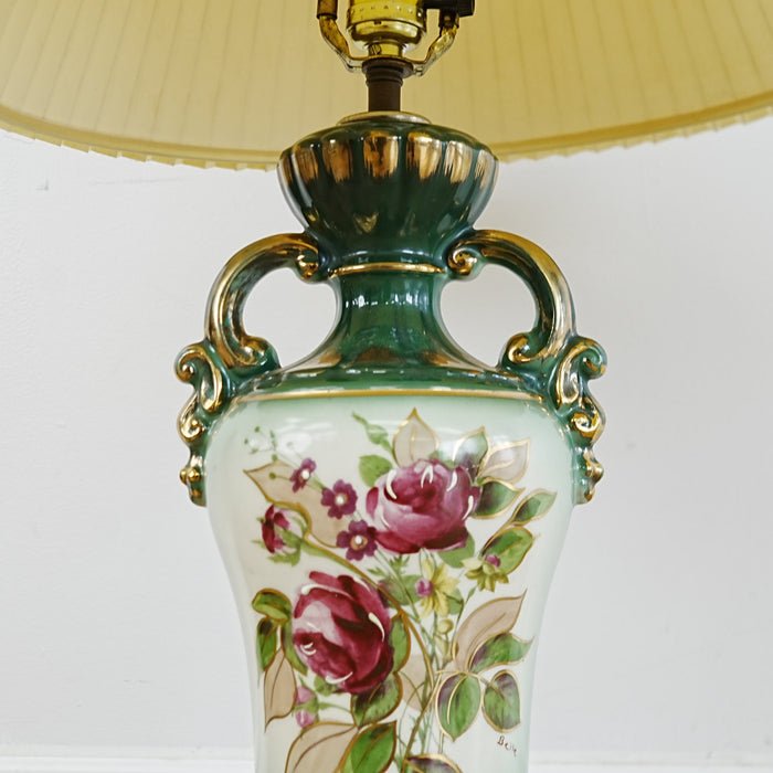 18×5×29‑Inch Table Lamp – Floral Ceramic Base with Beige Pleated Shade