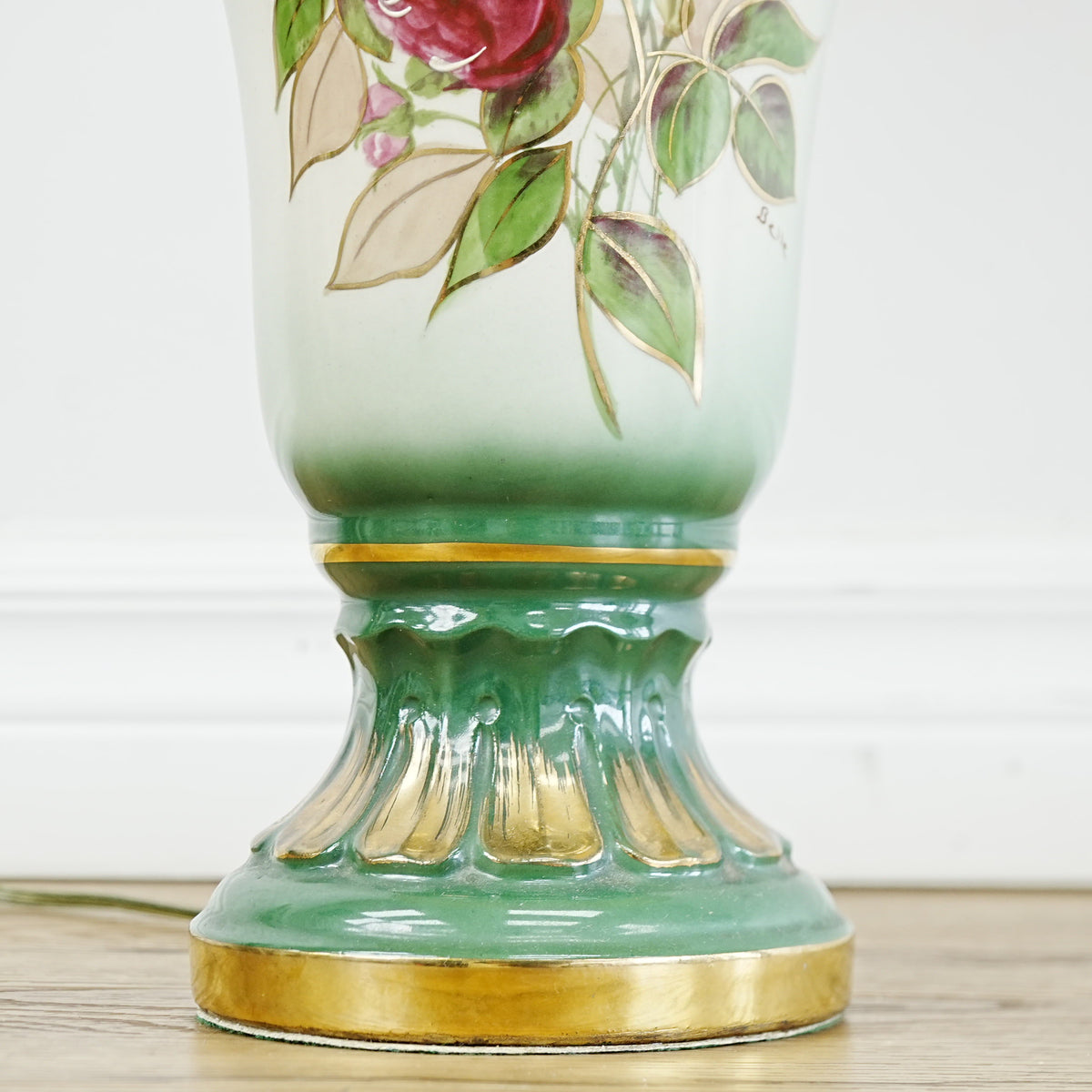 18×5×29‑Inch Table Lamp – Floral Ceramic Base with Beige Pleated Shade