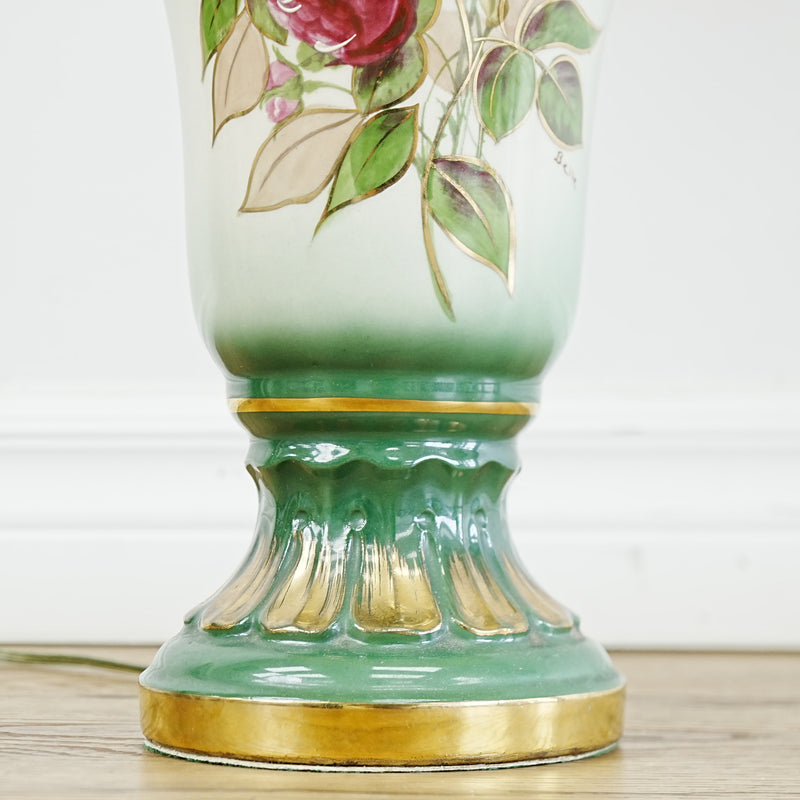 18×5×29‑Inch Table Lamp – Floral Ceramic Base with Beige Pleated Shade