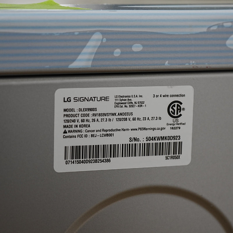 LG 29" Signature Electric Dryer — 9.0 cu ft, AI Sensor — DLEX9900S