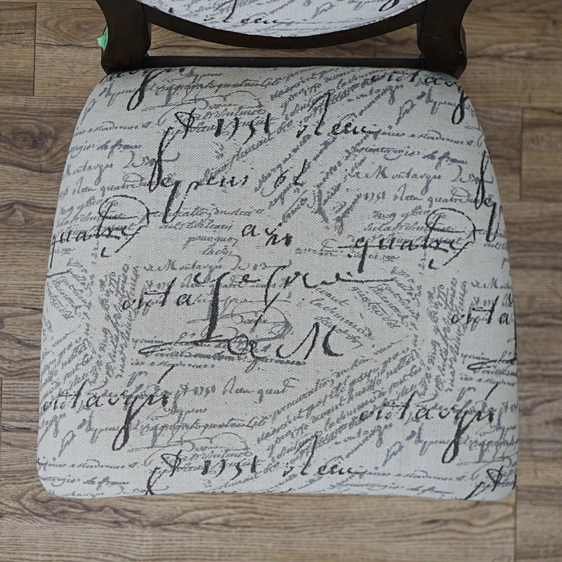 22×26×38–Inch Side Chair – Script‑Print Upholstery, Oval Back