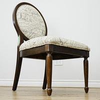 22×26×38–Inch Side Chair – Script‑Print Upholstery, Oval Back