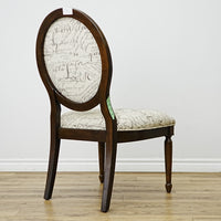 22×26×38–Inch Side Chair – Script‑Print Upholstery, Oval Back