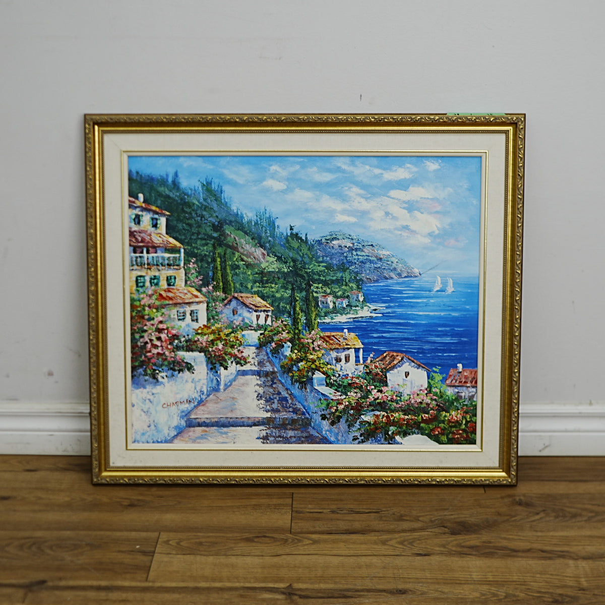 30×1×25–Inch Ornate Gold Framed Coastal Painting — Signed CHAPMAN