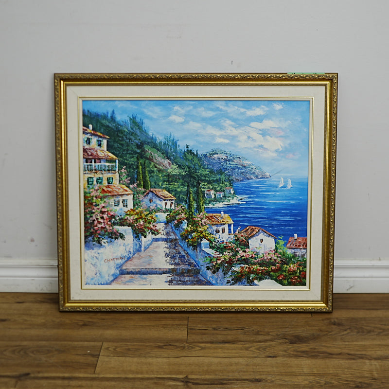 30×1×25–Inch Ornate Gold Framed Coastal Painting — Signed CHAPMAN