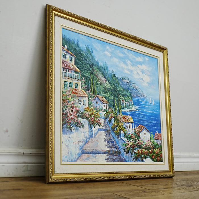 30×1×25–Inch Ornate Gold Framed Coastal Painting — Signed CHAPMAN