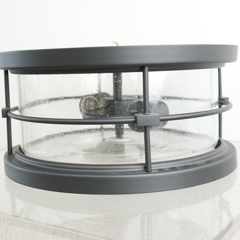 Cylindrical Caged 2-Light Pendant in Black with Textured Glass Diffuser, 43-in Dia. (44015-LWU)