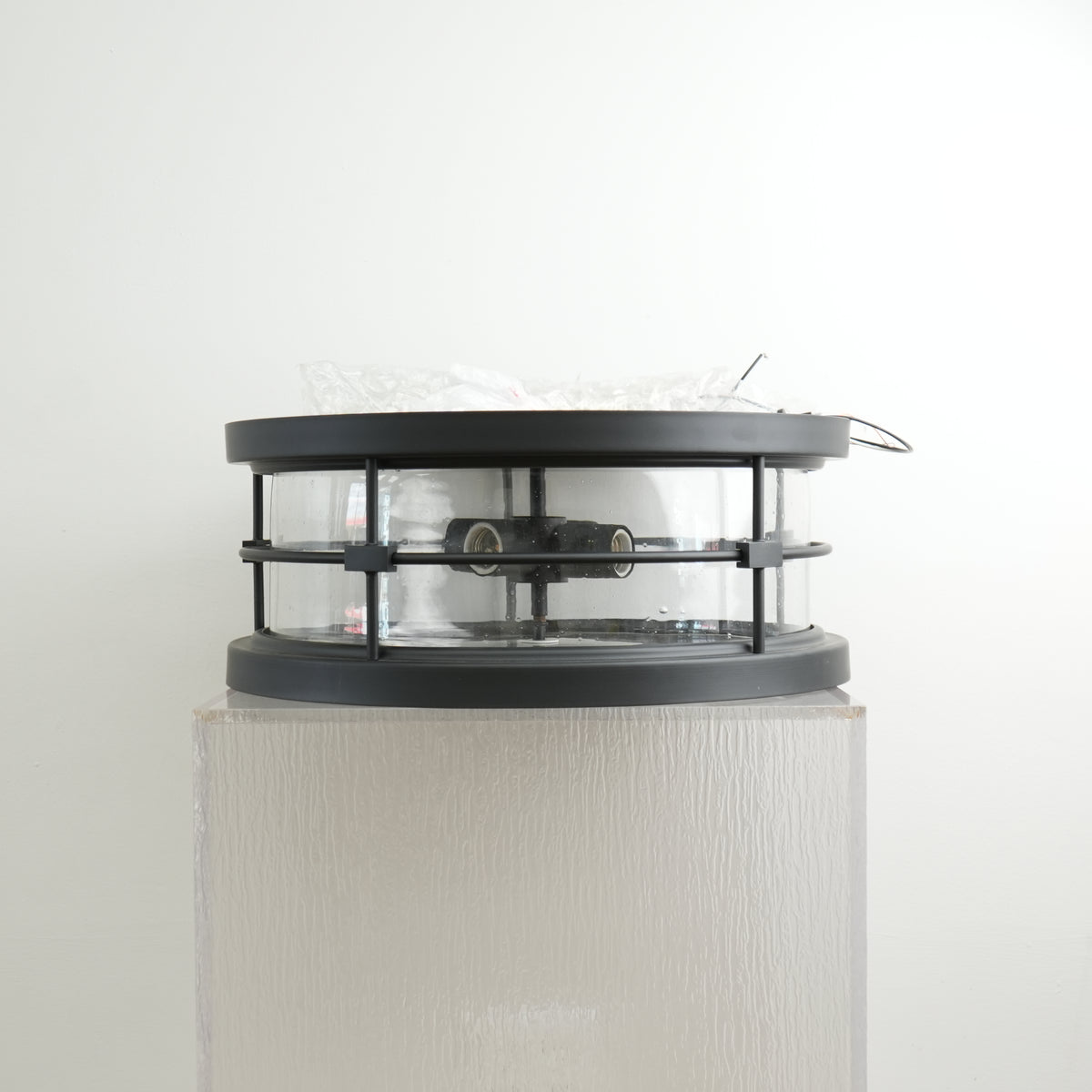 Cylindrical Caged 4-Light Pendant in Black with Textured Glass Diffuser, 59-in Dia. (44016-LWU)