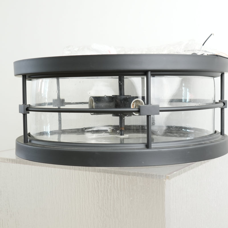 Cylindrical Caged 4-Light Pendant in Black with Textured Glass Diffuser, 59-in Dia. (44016-LWU)