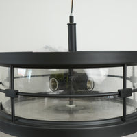 Cylindrical Caged 4-Light Pendant in Black with Textured Glass Diffuser, 59-in Dia. (44016-LWU)