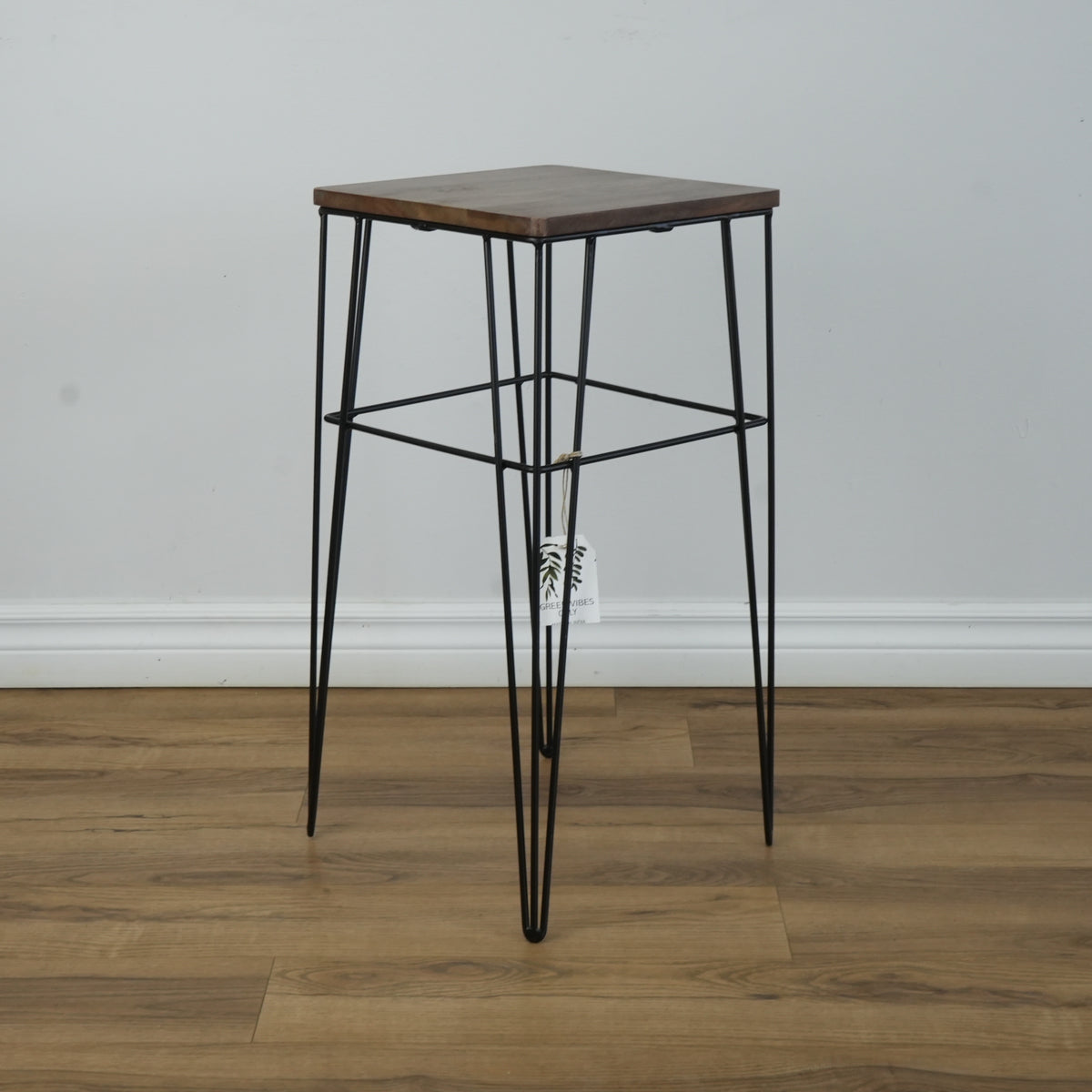 11.75-inch Square Wood End Table with Metal Legs