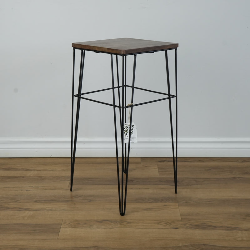 11.75-inch Square Wood End Table with Metal Legs
