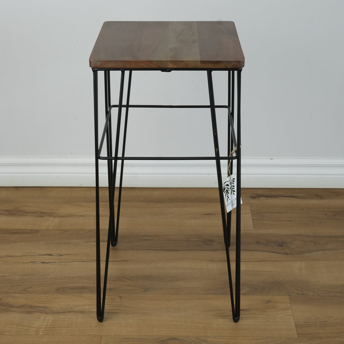 11.75-inch Square Wood End Table with Metal Legs