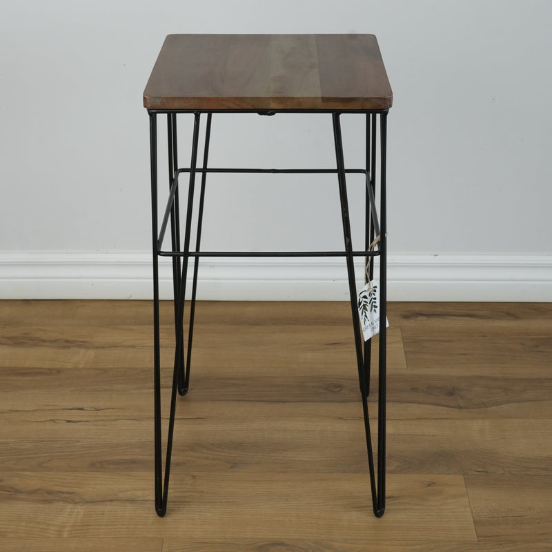 11.75-inch Square Wood End Table with Metal Legs
