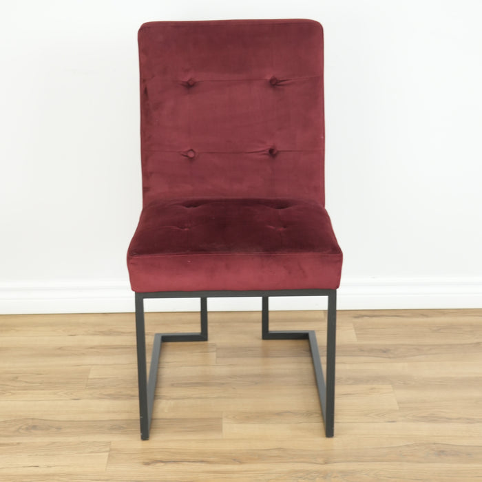 Armless Accent Chair Red Velvet Upholstery & Black Frame