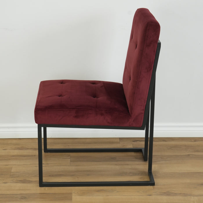 Armless Accent Chair Red Velvet Upholstery & Black Frame