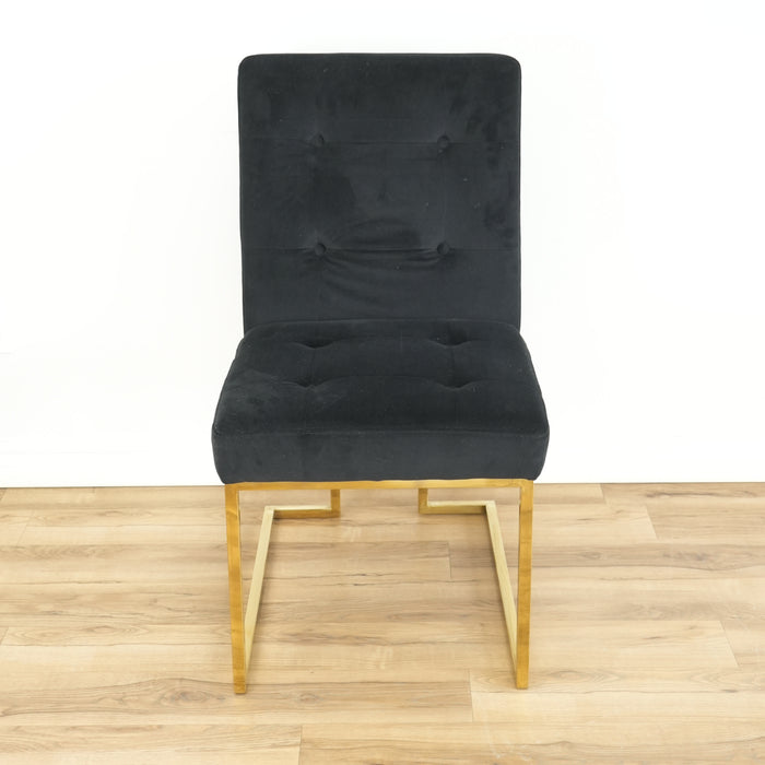 Armless Accent Chair Black Velvet Upholstery & Gold Frame