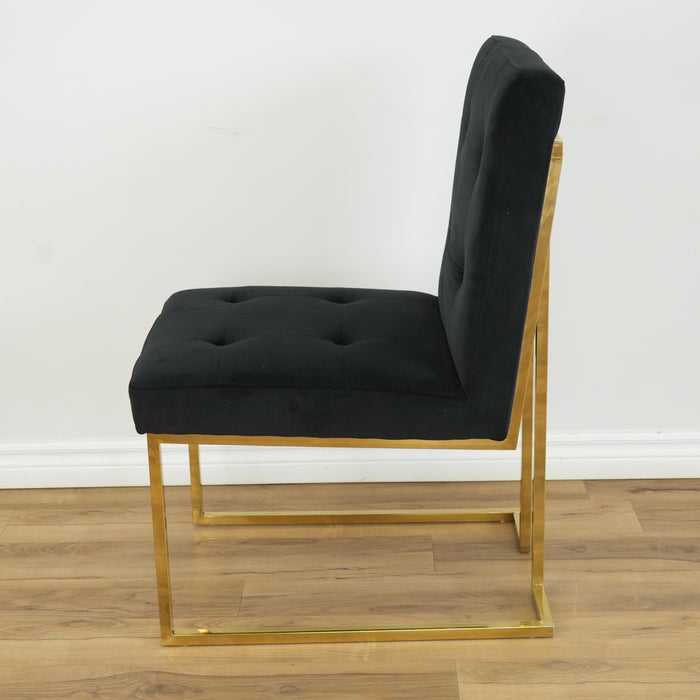 Armless Accent Chair Black Velvet Upholstery & Gold Frame