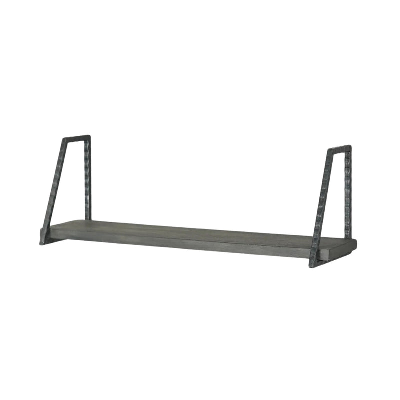 Decorative 23.5-Inch Wide Wall Shelf in Solid Wood Carbon and Natural Wrought Iron