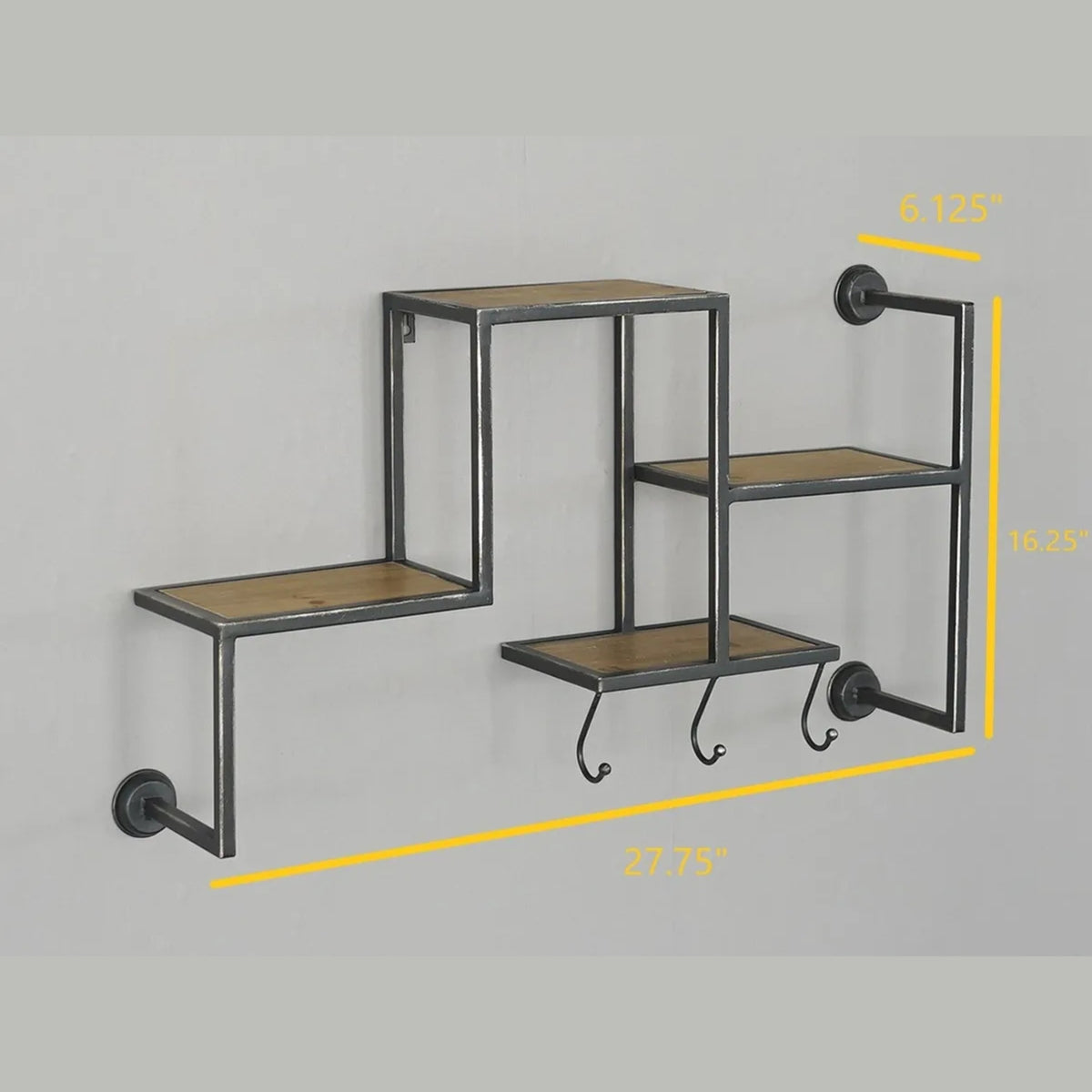 Decorative 27.75-Inch Wide Shelf Organizer with Hooks in Natural Wrought Iron Frame