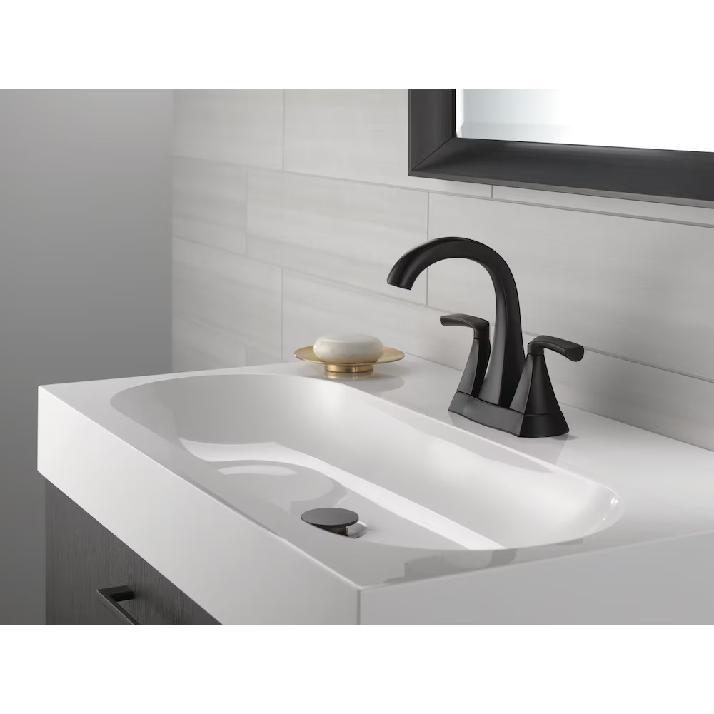 Delta Pierce 4 inch Centerset, 2 Handle Bathroom Sink Faucet in Matte Black