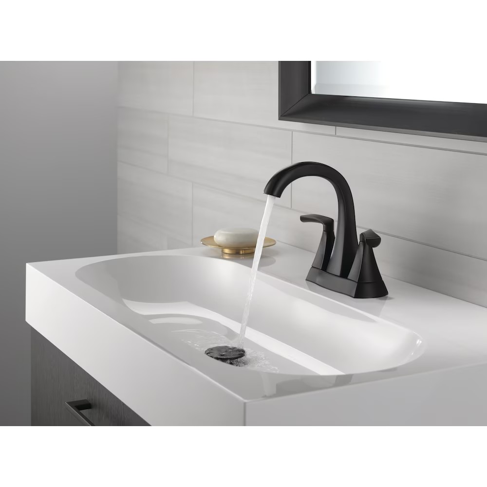 Delta Pierce 4 inch Centerset, 2 Handle Bathroom Sink Faucet in Matte Black