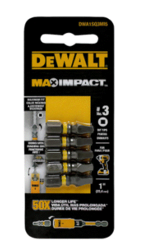 Impact 3 x 1-inch Steel Square Screwdriving Bit (5PK)