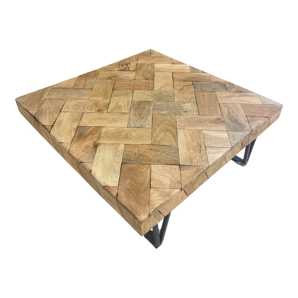 Square Herringbone Bone Wood Top Coffee