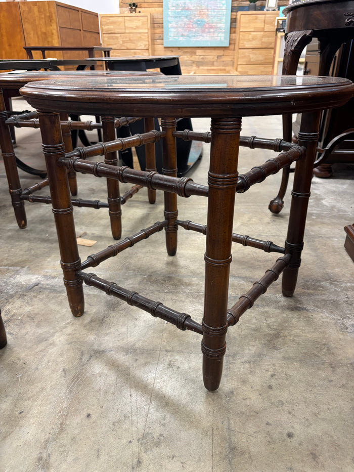 Vintage Side Table with Faux Bamboo and Dark Wood Frame