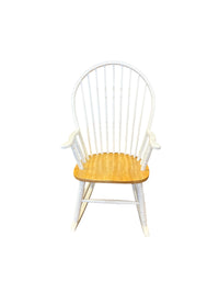 White and Golden Oak Tone Wooden Rocking Chair