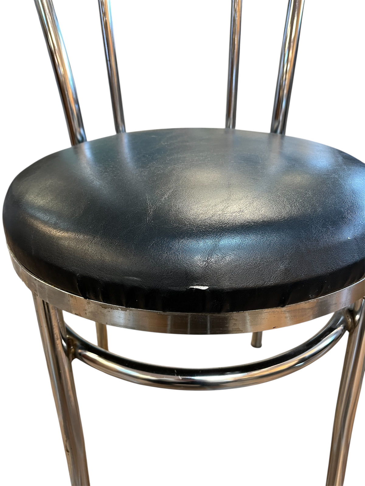 Set of 6 Chrome Chairs with Black Upholstered Seats