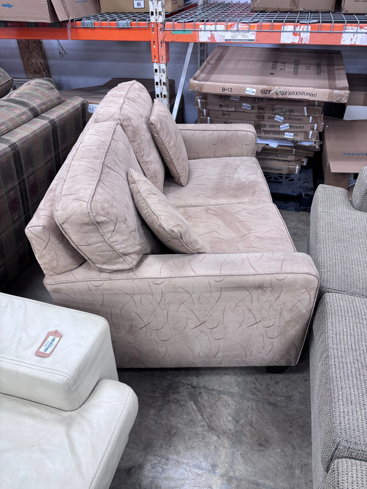 Beige Patterned Fabric Loveseat