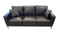 3-Seater Modern Black Leather Sofa with Chrome Legs