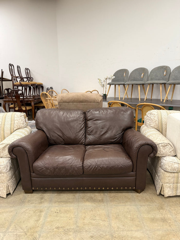 Chocolate Brown Color Faux Leather Loveseat