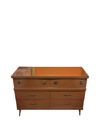 6 Drawer Dresser With Mixed Brass Hardware & Tapered Legs