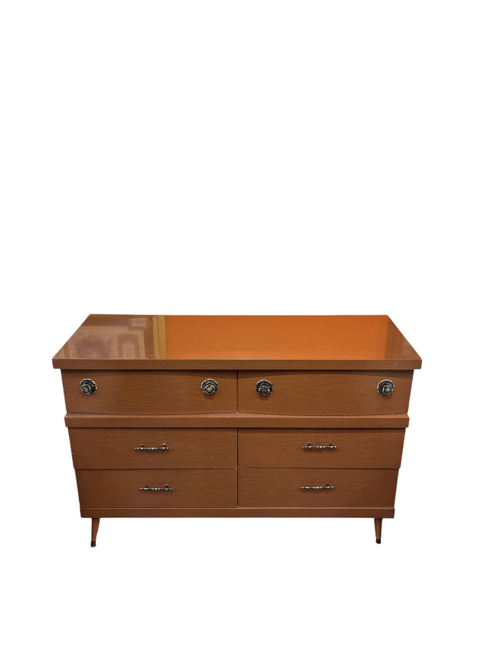 6 Drawer Dresser With Mixed Brass Hardware & Tapered Legs