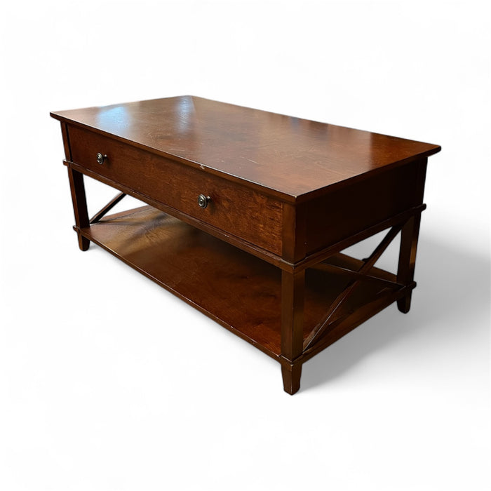 Wooden Coffee Table With Drawer & Lower Shelf