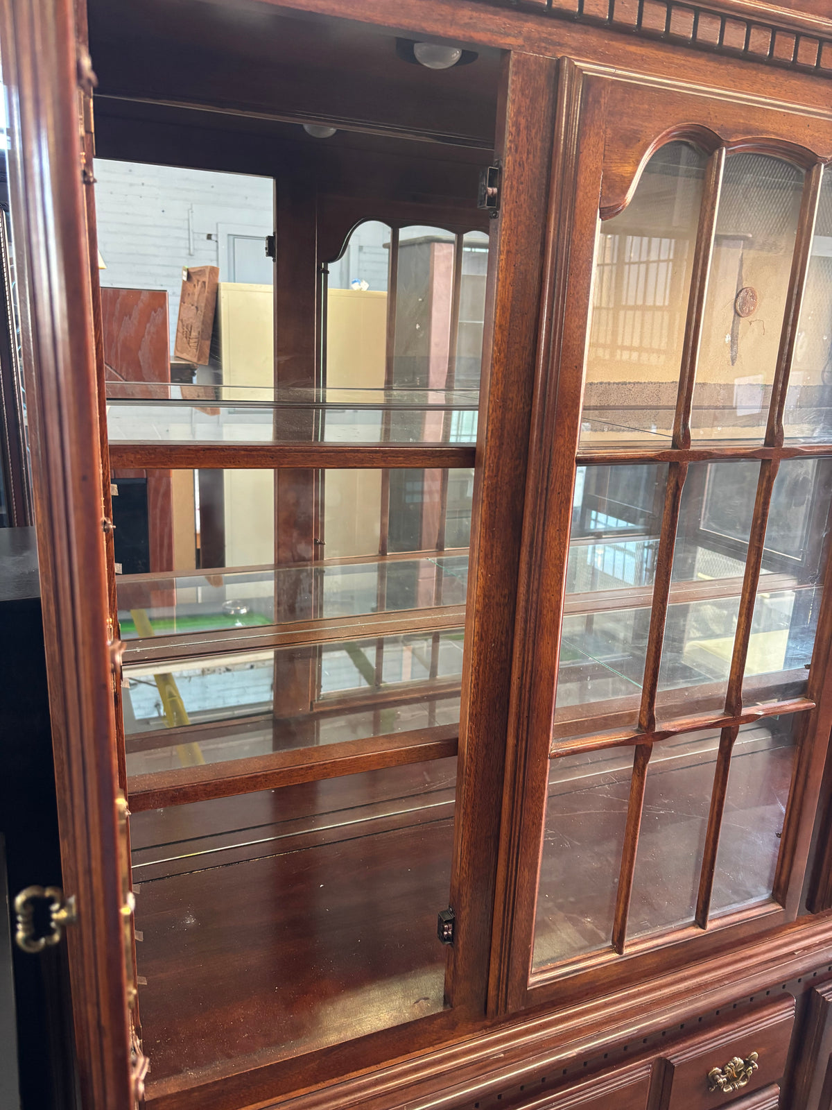 56”W Brown Two Piece China Cabinet