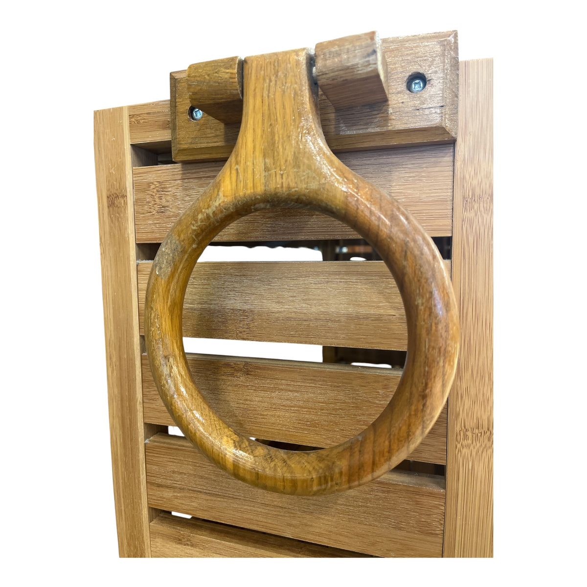 Natural Bamboo Slatted Storage Cabinet with Open Shelf