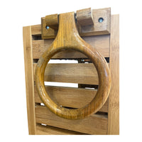 Natural Bamboo Slatted Storage Cabinet with Open Shelf