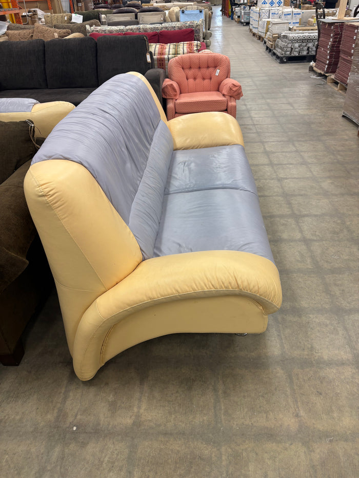 Grey and Yellow Italian Leather Sofa
