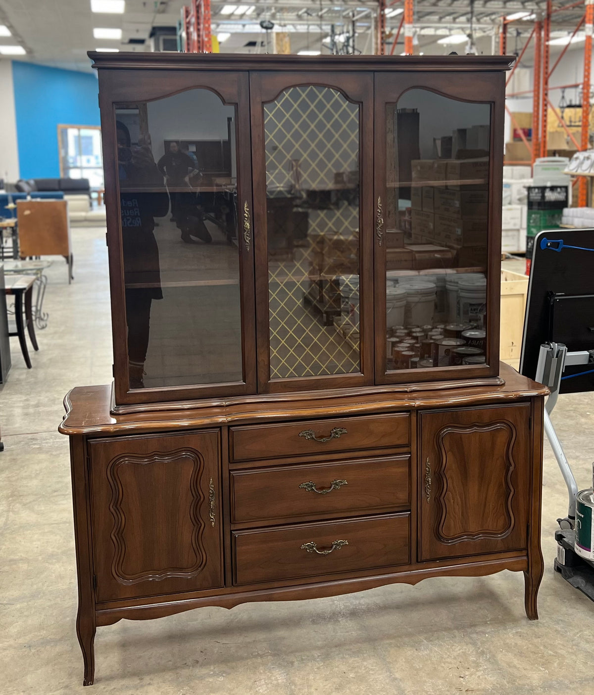 Dark Brown Wooden Buffet w/ Hutch