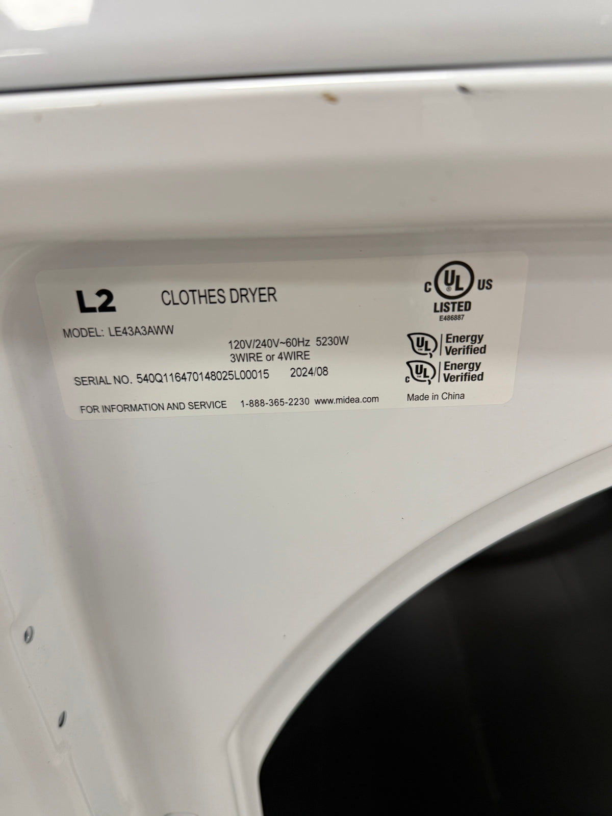White L2 Front-Loading Electric Dryer