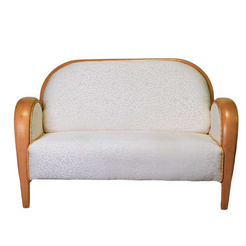49-Inch W 2-Seater Sofa, White Fabric Upholstery in Wooden Frame