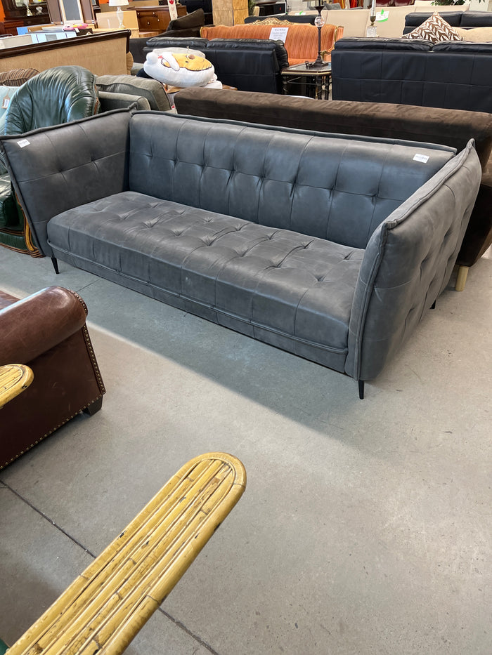 86"W Grey Leather Sofa