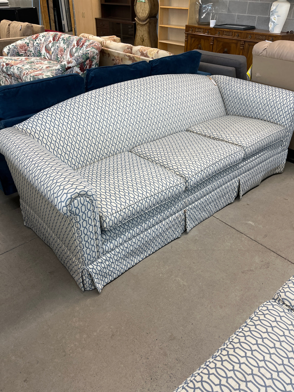 82"W White and Blue Sofa