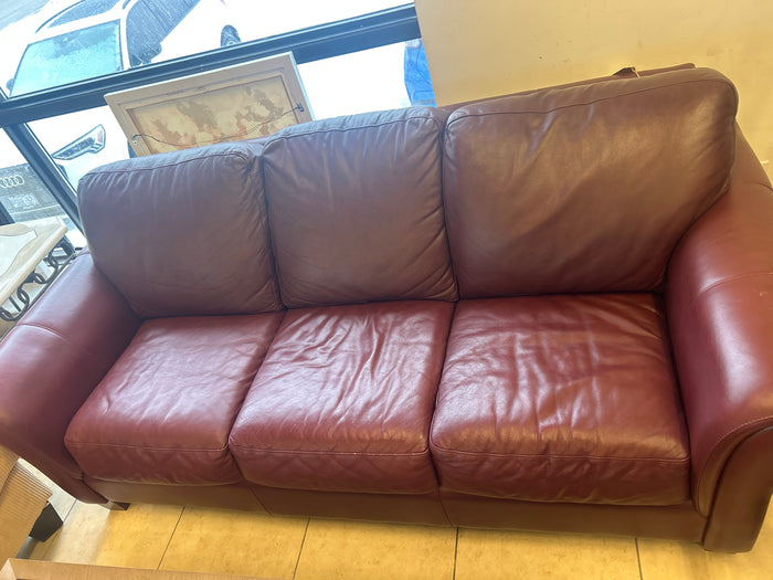 Oxblood Modern Classic 3-Seater Leather Sofa