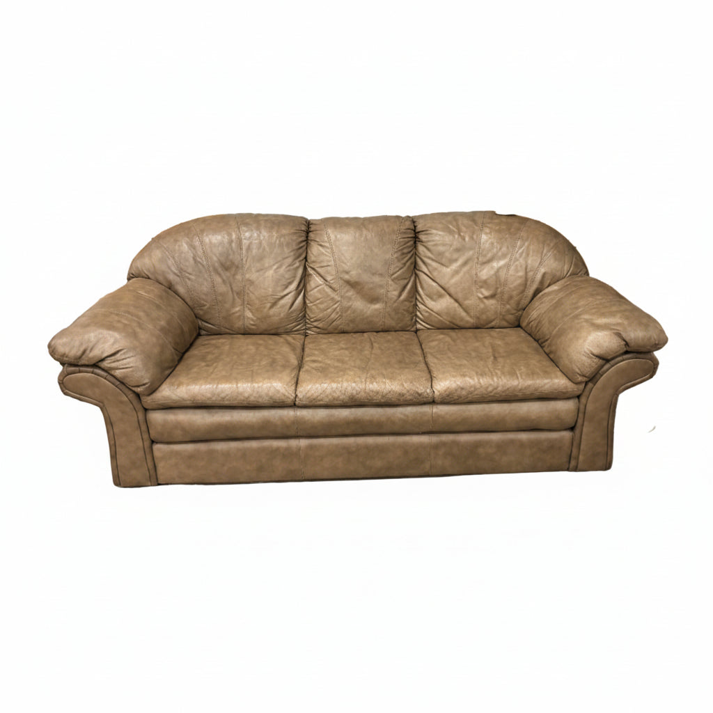 Beige Leather 3-Seater Sofa