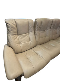 Beige Leather Reclining Sofa With Wood Frame