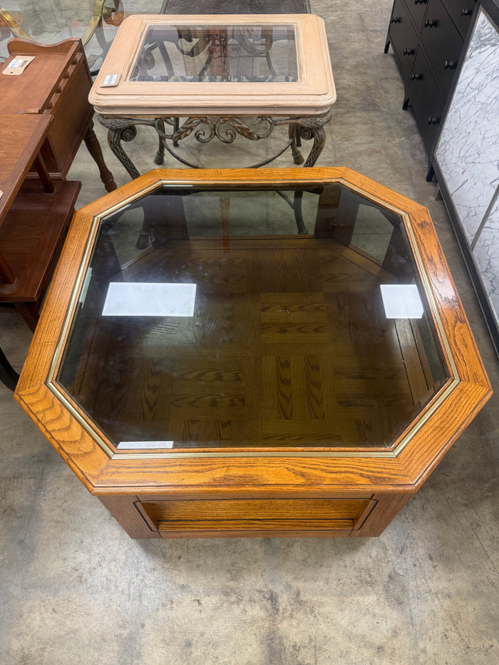 Small Wooden Table w/ Glass Insert